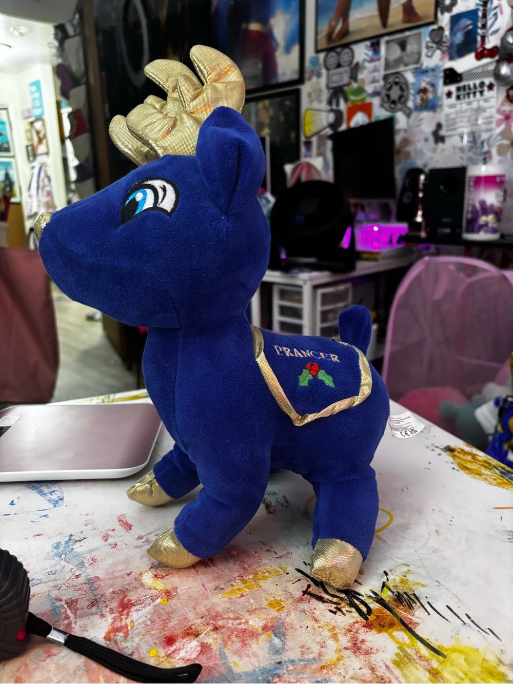 Kellytoy Blue and Gold Prancer Reindeer Plush